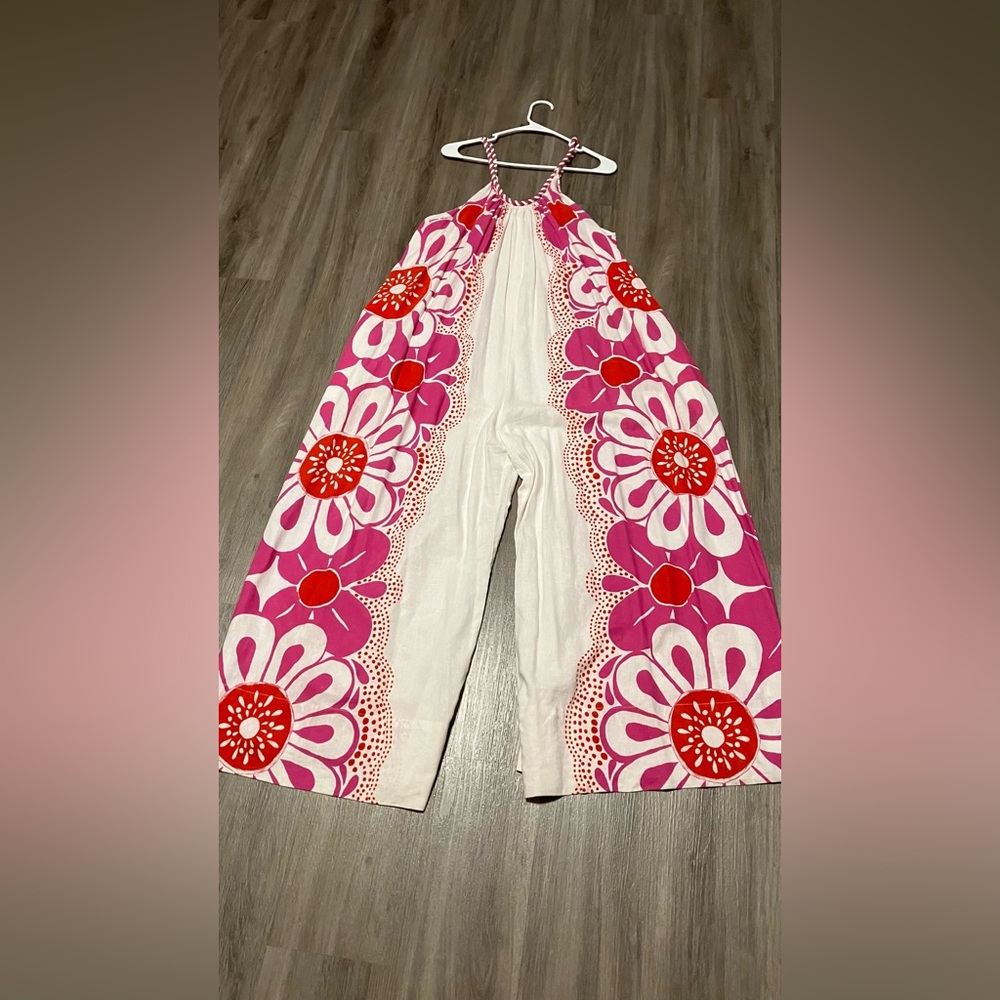 Farm Rio Maia Rope Trim Linen Blend Jumpsuit size Large - Picture 4 of 4
